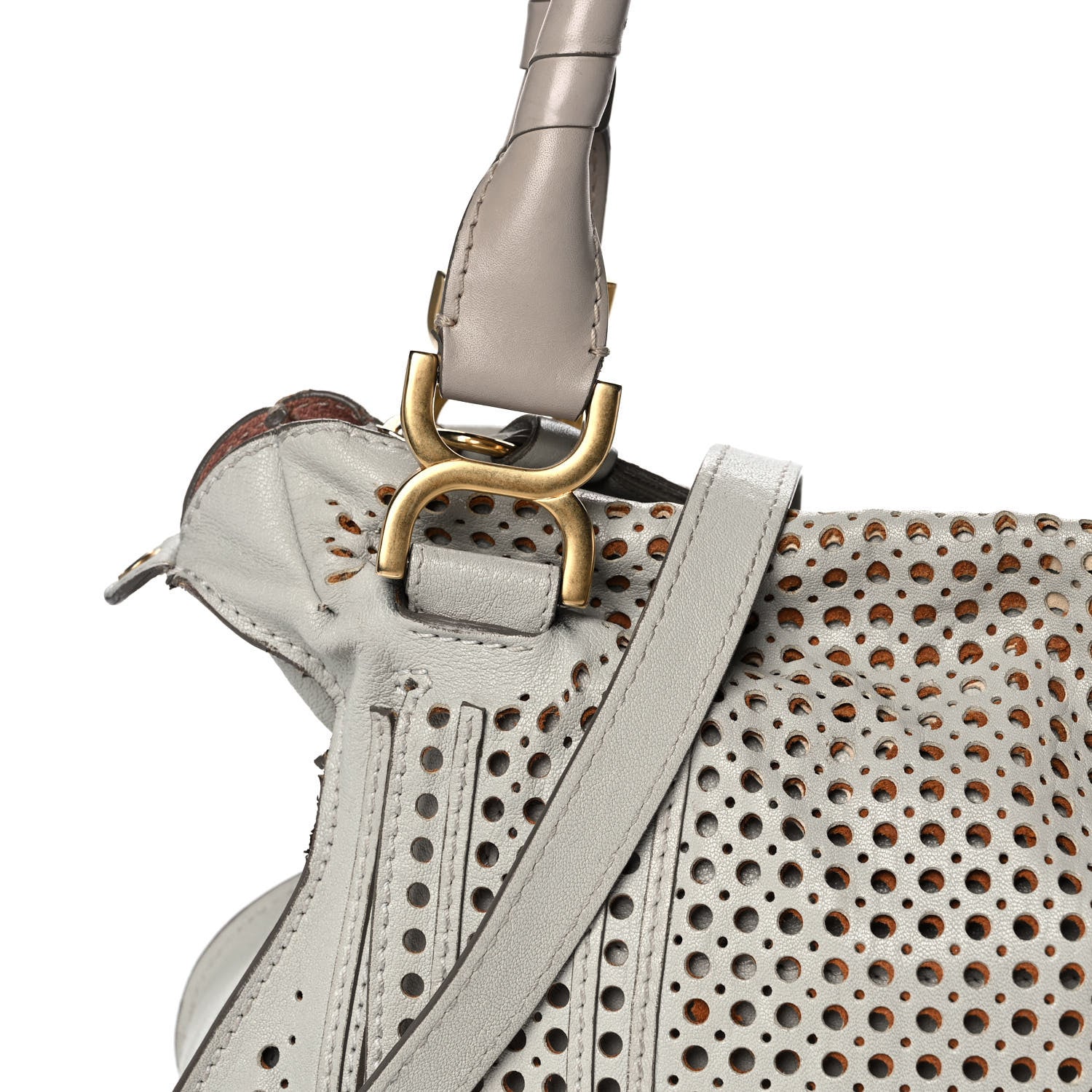 Chloe Calfskin Perforated Medium Marcie Satchel Grey 7 of 12