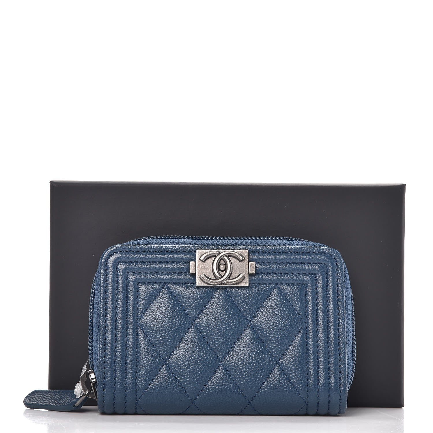 Chanel Caviar Quilted Boy Zip Around Coin Purse Wallet Dark Blue 8 of 8