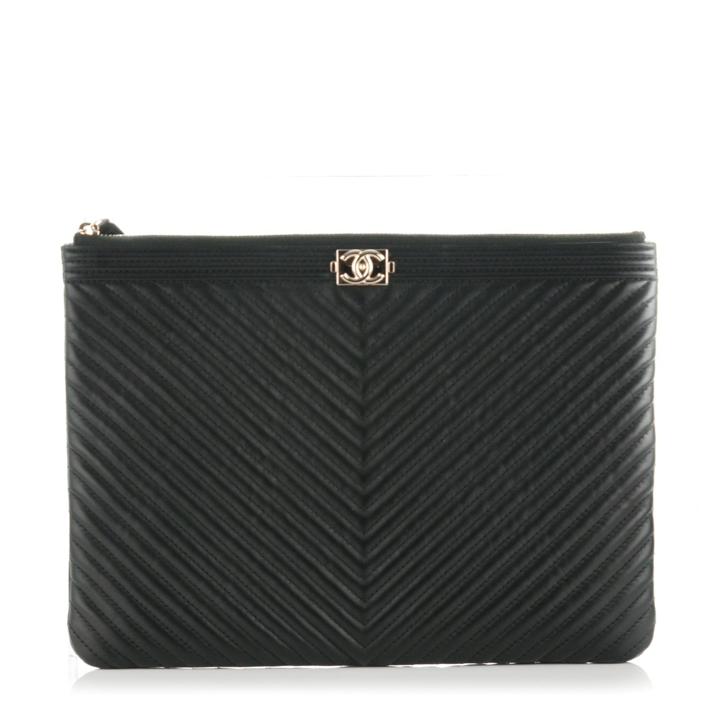 Calfskin Chevron Medium Boy Cosmetic Case Black