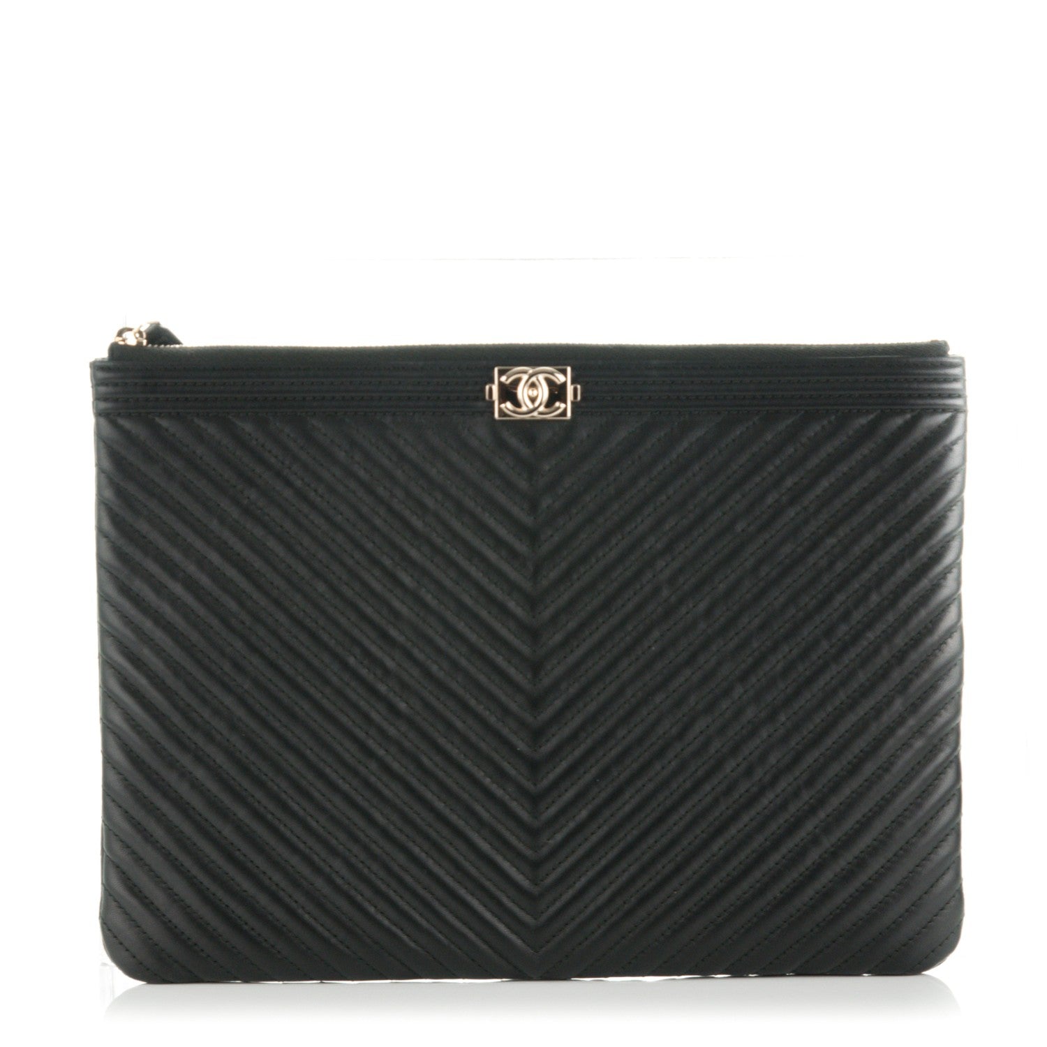 Chanel Calfskin Chevron Medium Boy Cosmetic Case Black 1 of 7
