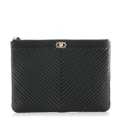 Chanel Calfskin Chevron Medium Boy Cosmetic Case Black 1 of 7