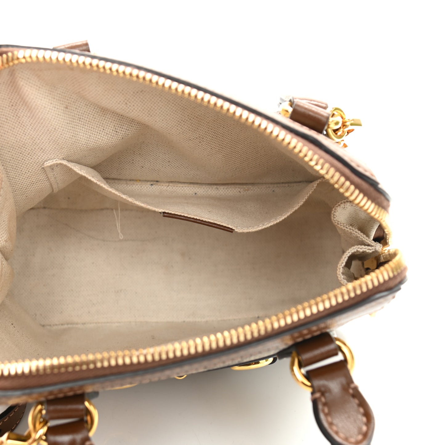 GG Supreme Monogram Azalea Calfskin Mini Horsebit 1955 Top Handle Bag Beige Ebony Brown Sugar