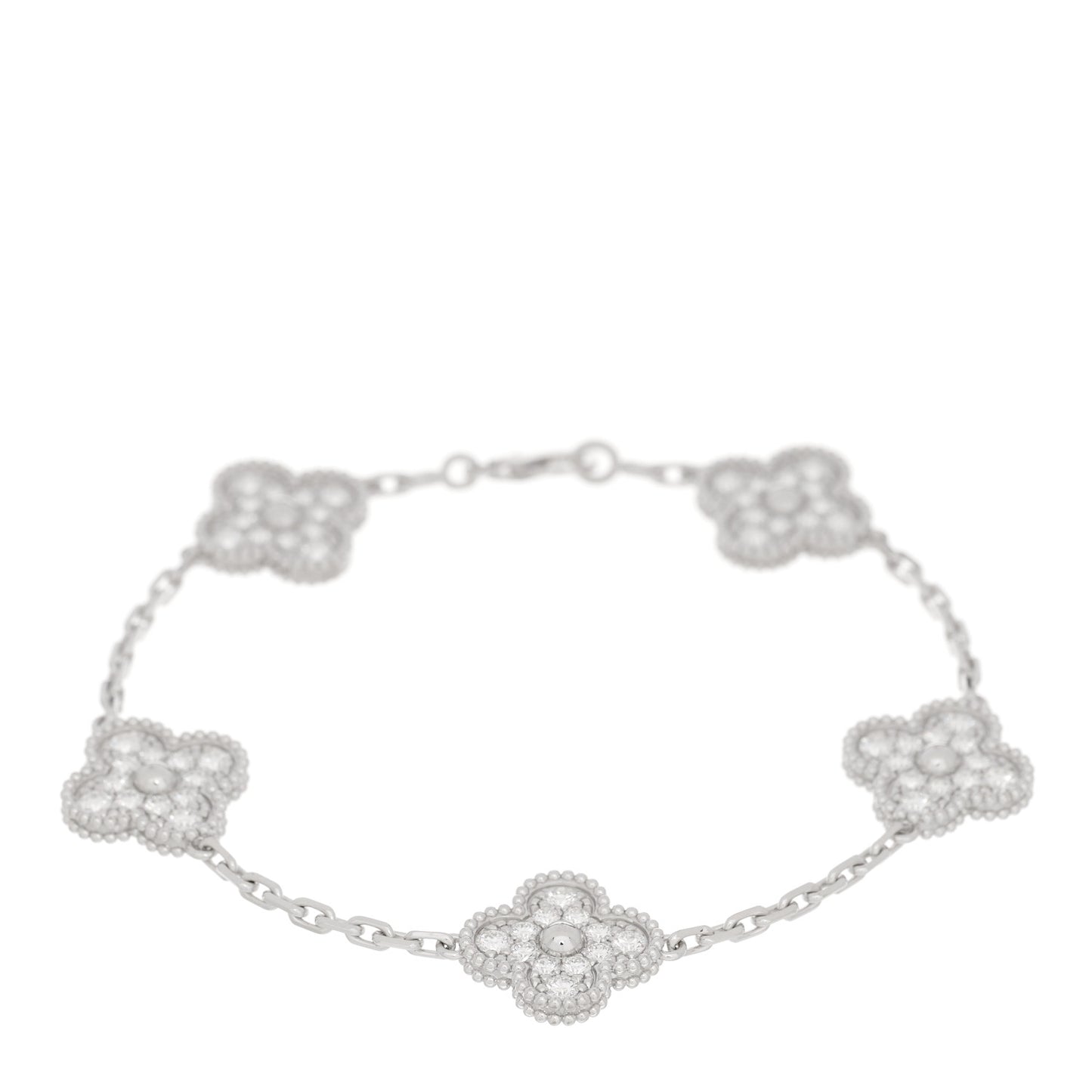 18K White Gold Diamond 5 Motifs Vintage Alhambra Bracelet