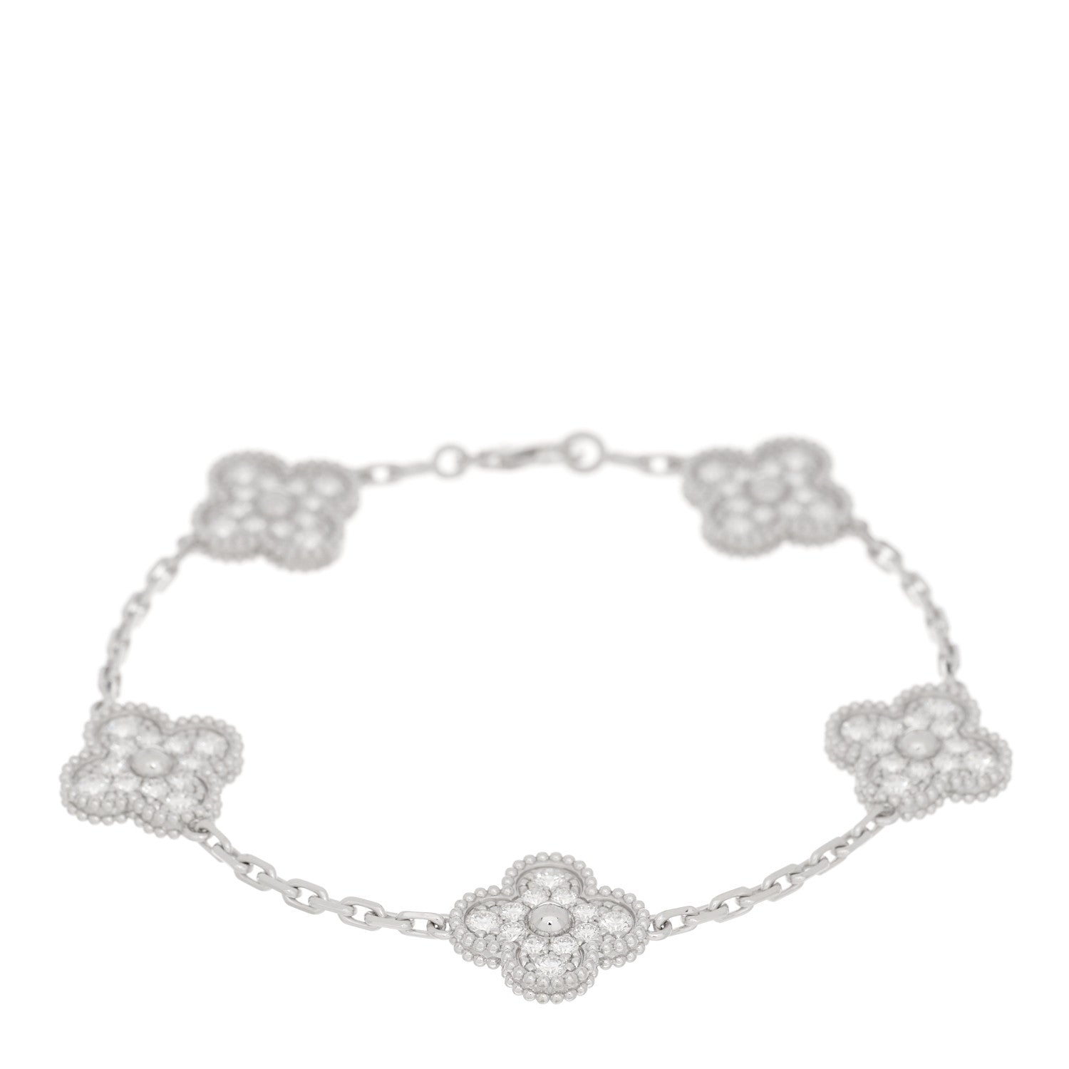 Van Cleef & Arpels 18K White Gold Diamond 5 Motifs Vintage Alhambra Bracelet 1 of 5