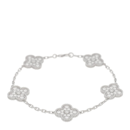 Van Cleef & Arpels 18K White Gold Diamond 5 Motifs Vintage Alhambra Bracelet 1 of 5