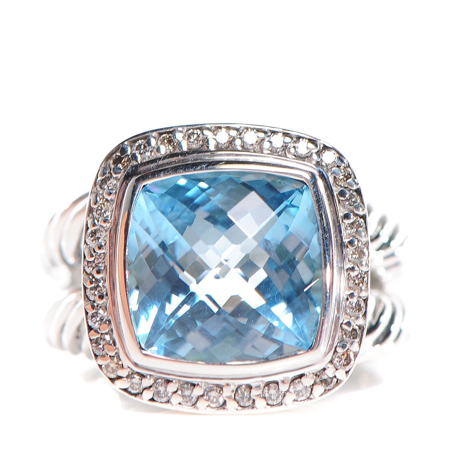 David Yurman Sterling Silver Diamond Blue Topaz 11mm Albion Ring 58 8.25 1 of 4