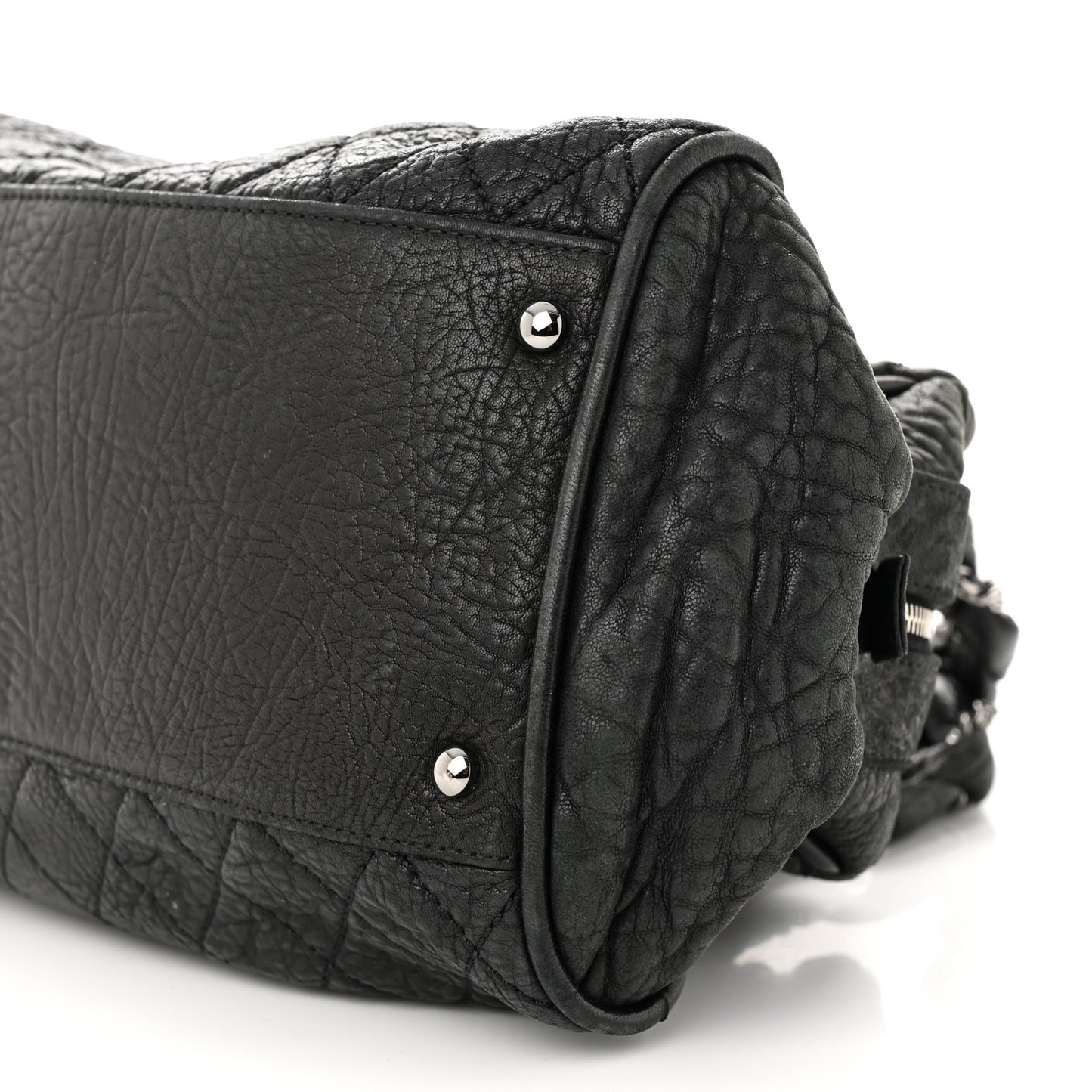 Distressed Lambskin Lady Braid Bowler Black