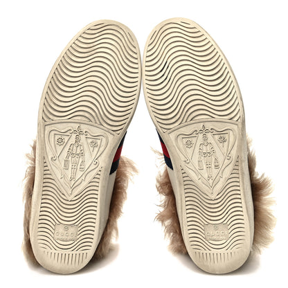 Gucci Calfskin Wool Web Bee Embroidered Womens Ace Sneakers 37.5 White 5 of 9