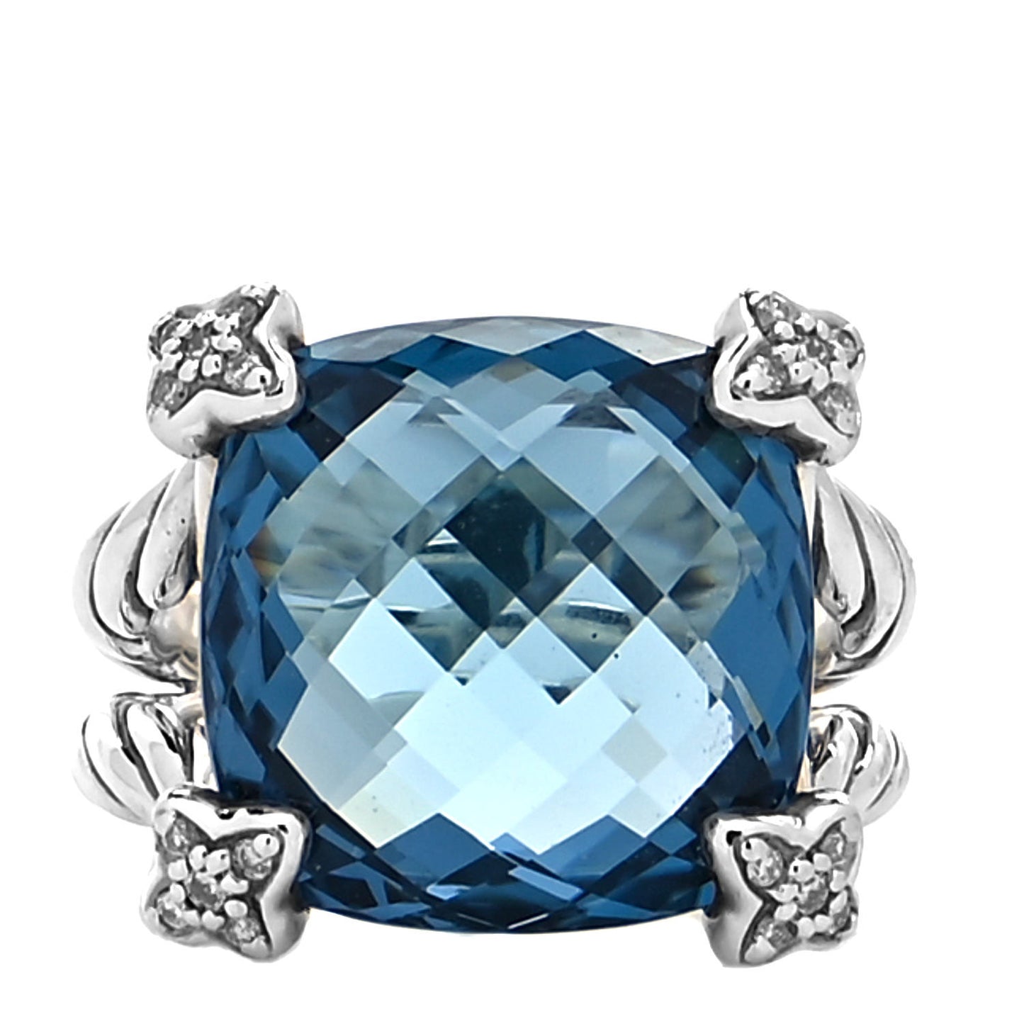 Sterling Silver Diamond Hampton Blue Topaz 15mm Cushion On Point Ring 52 6