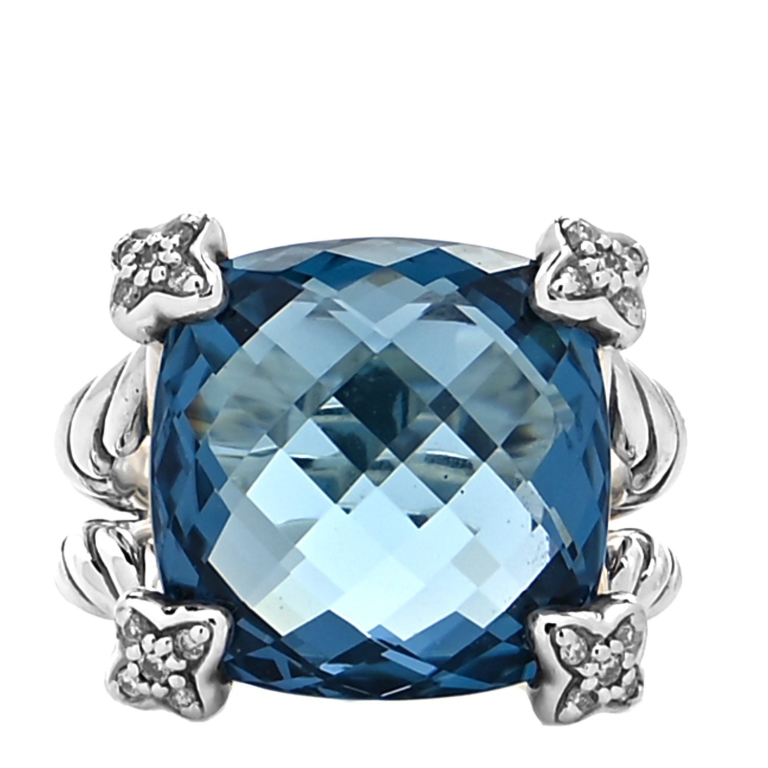 David Yurman Sterling Silver Diamond Hampton Blue Topaz 15mm Cushion On Point Ring 52 6 1 of 4
