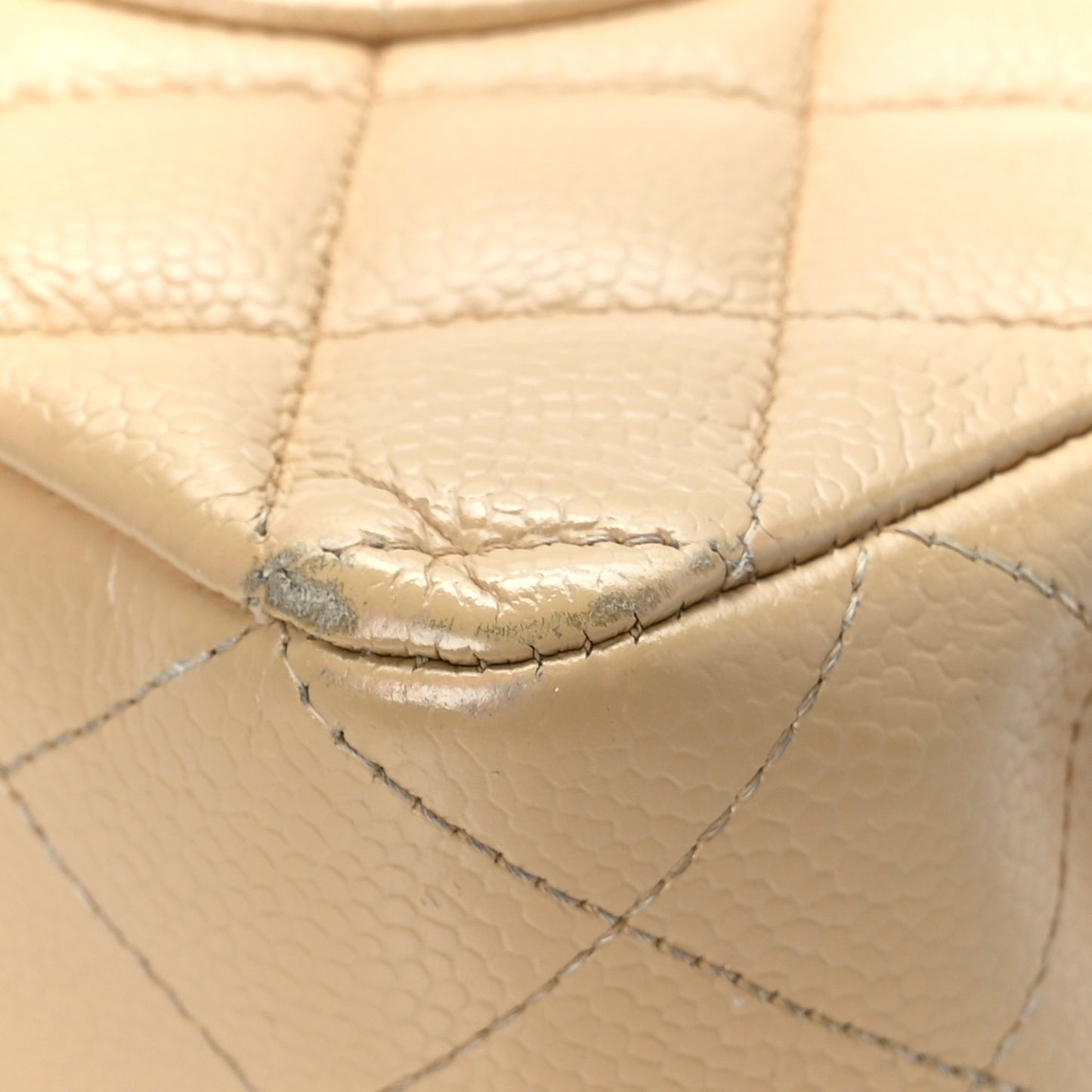Caviar Quilted Medium Double Flap Beige