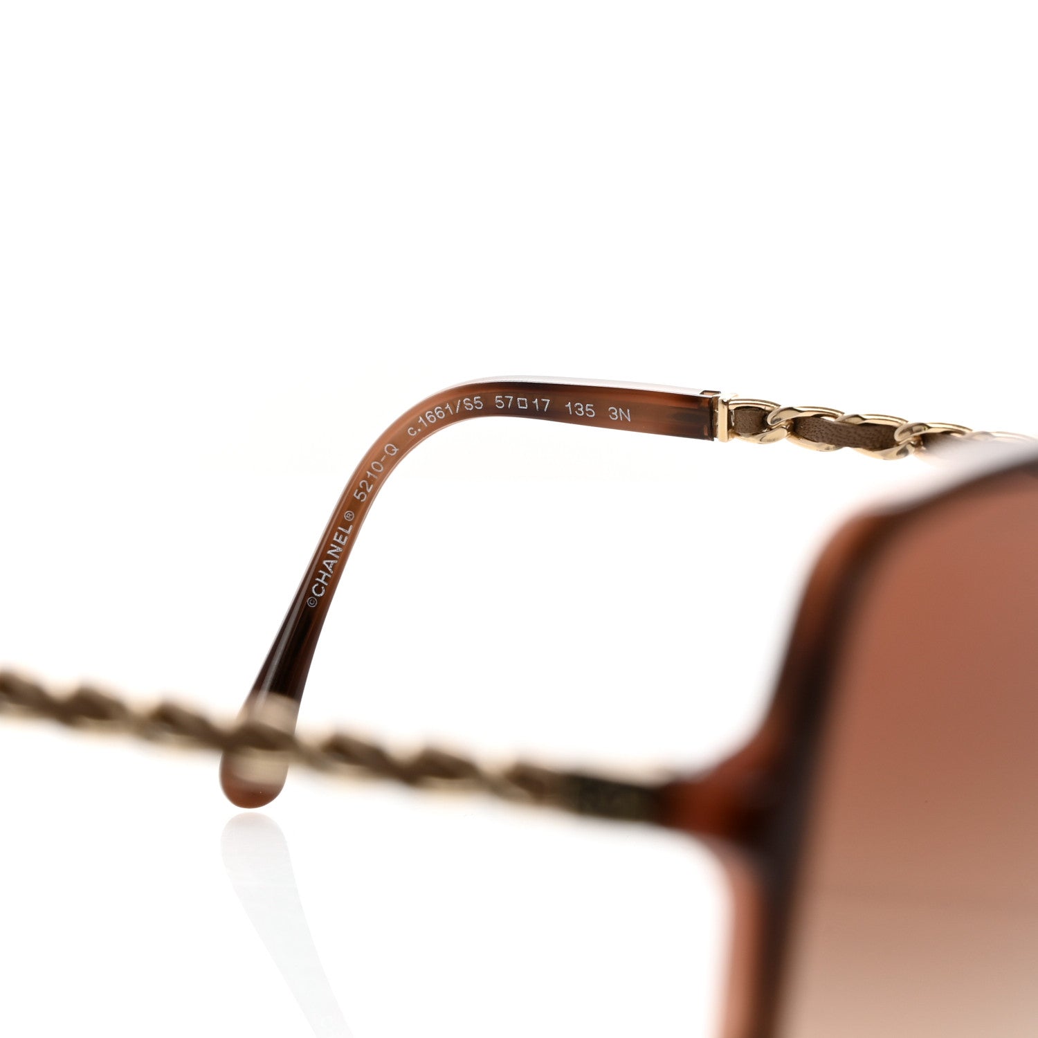 Chanel Acetate Metal Lambskin Chain Square Sunglasses 5210-Q Brown 5 of 10