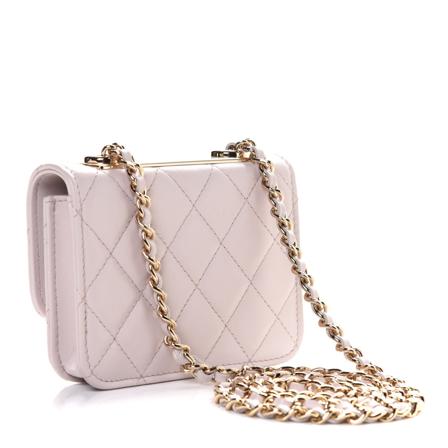 Lambskin Quilted Trendy CC Card Holder On Chain Light Purple