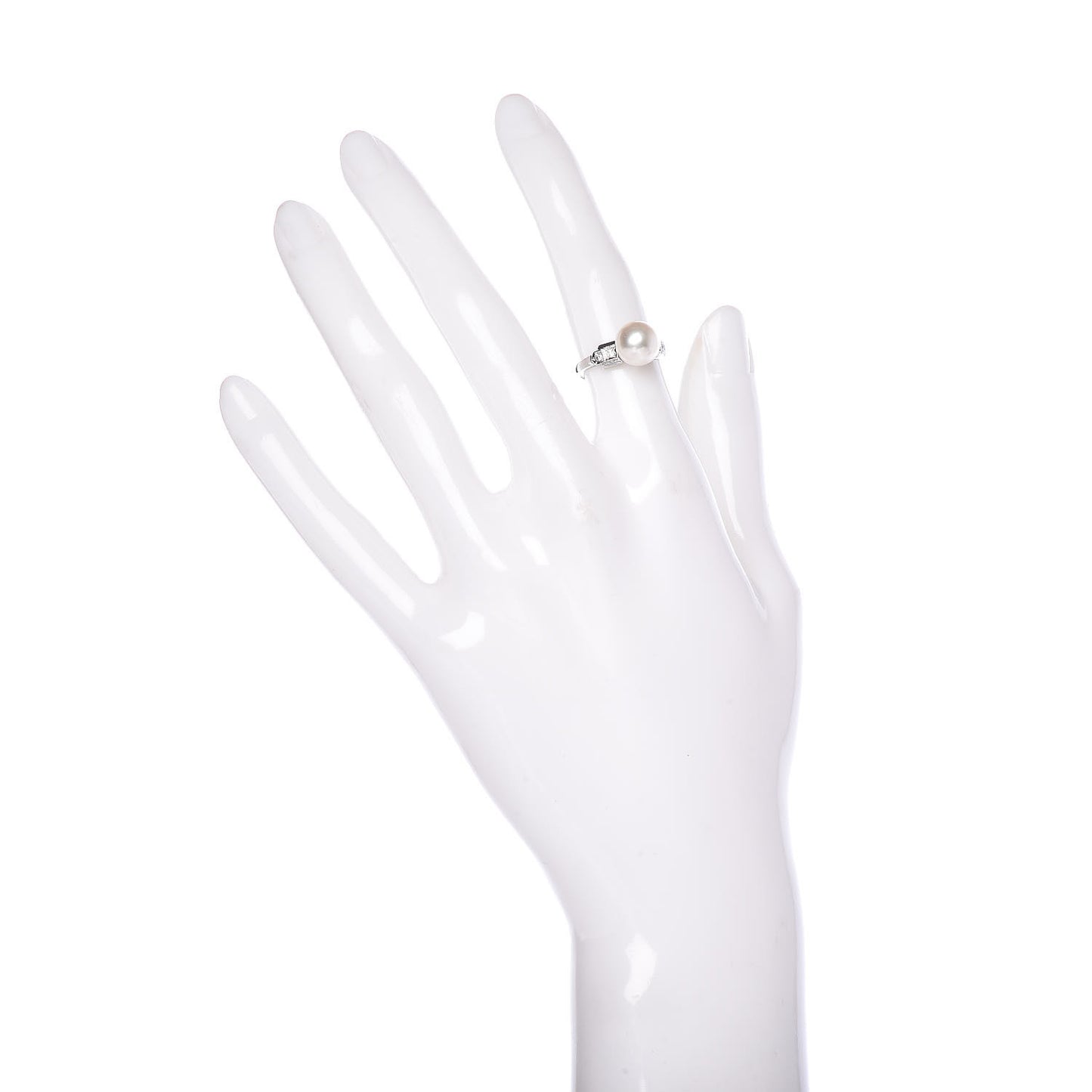 14K White Gold Diamond Akoya Pearl 8.5mm Ring 48 4.5