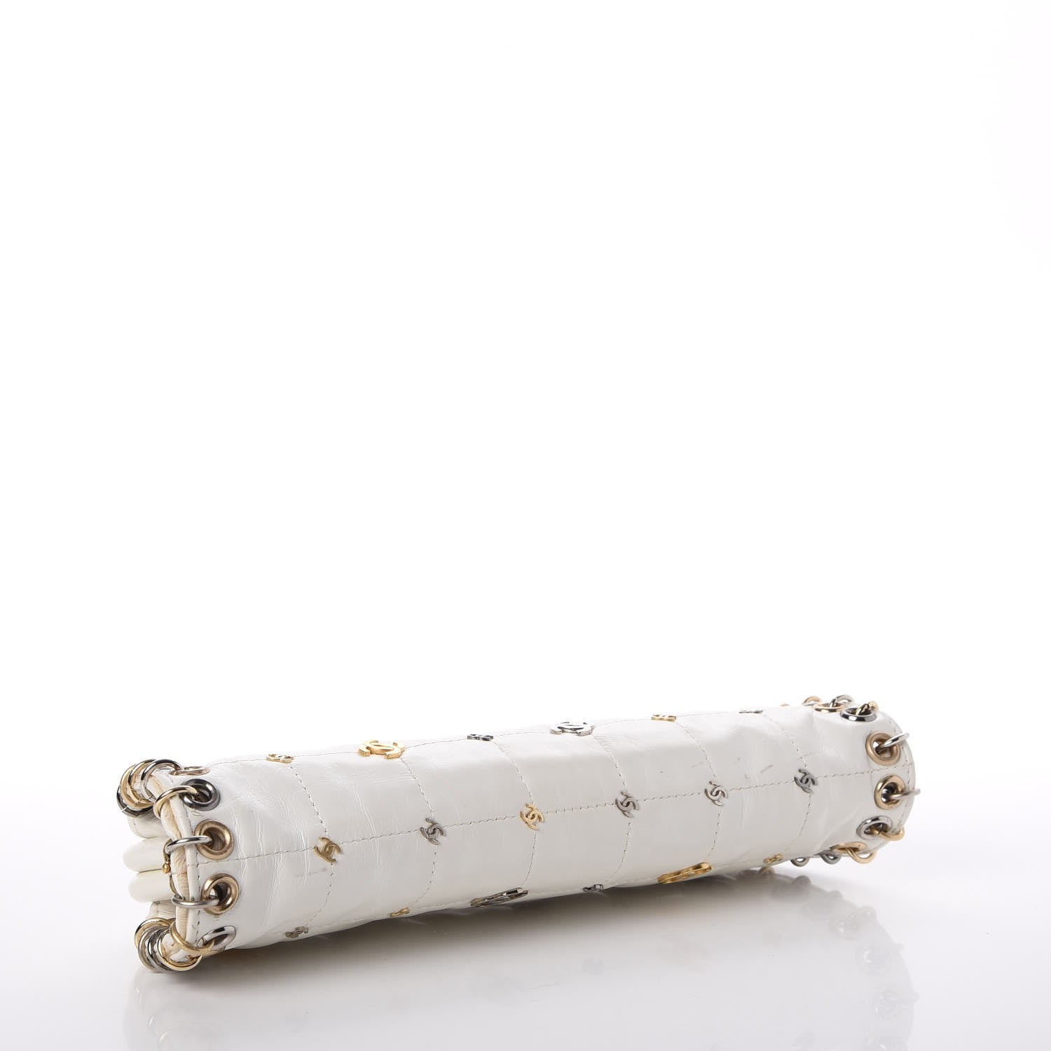 Chanel Calfskin Square Quilted Grommet Embellished Piercing Chic Clutch White 4 of 18