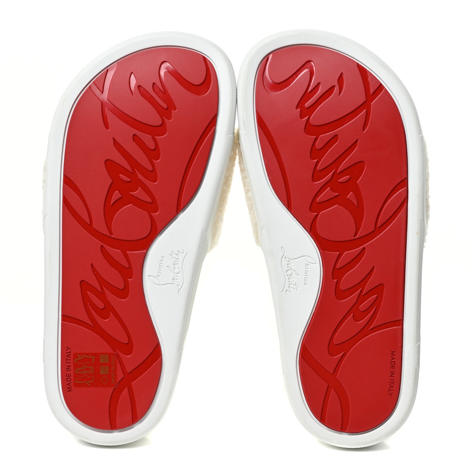 Christian Louboutin Faux Shearling Embroidered Pool Donna Flat Slide Sandals 35 White 5 of 11