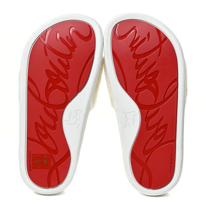 Christian Louboutin Faux Shearling Embroidered Pool Donna Flat Slide Sandals 35 White 5 of 11