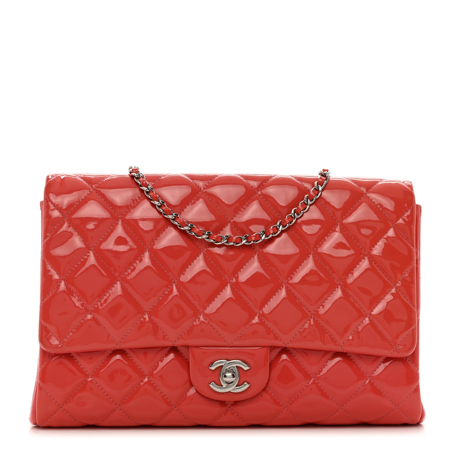 Chanel Patent Quilted Clutch with Chain Flap Fuchsia 1 of 13