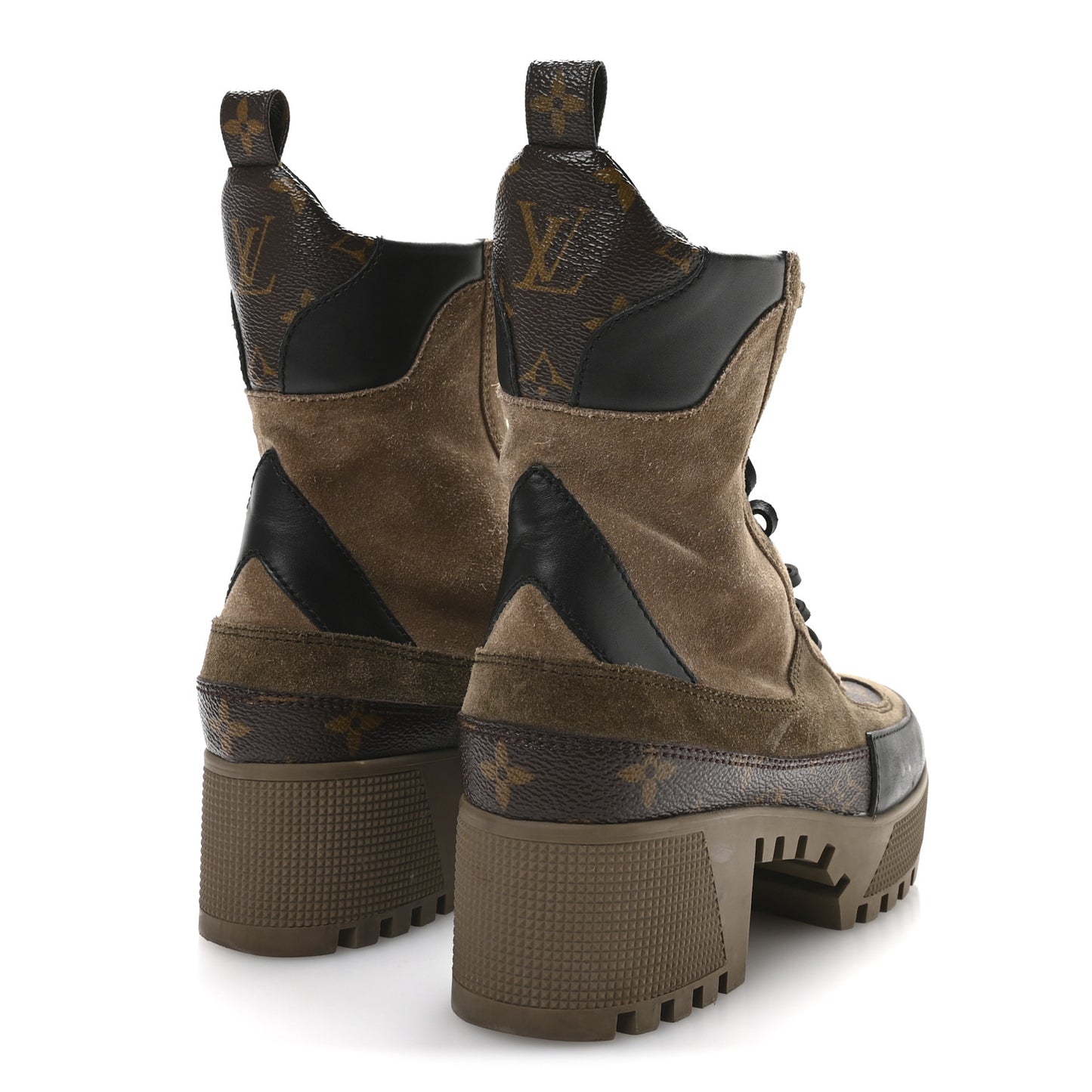 Suede Calfskin Monogram Laureate Platform Desert Boots 36 Taupe