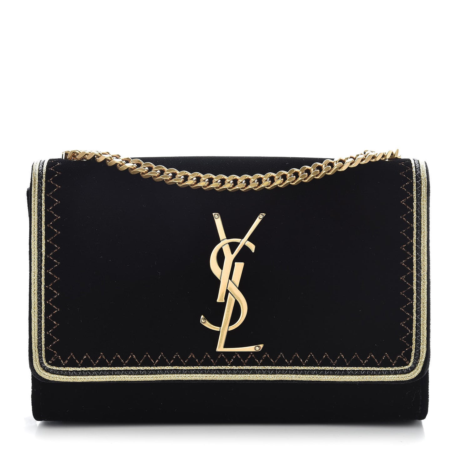 Velvet Embroidered Small Monogram Kate Satchel Black