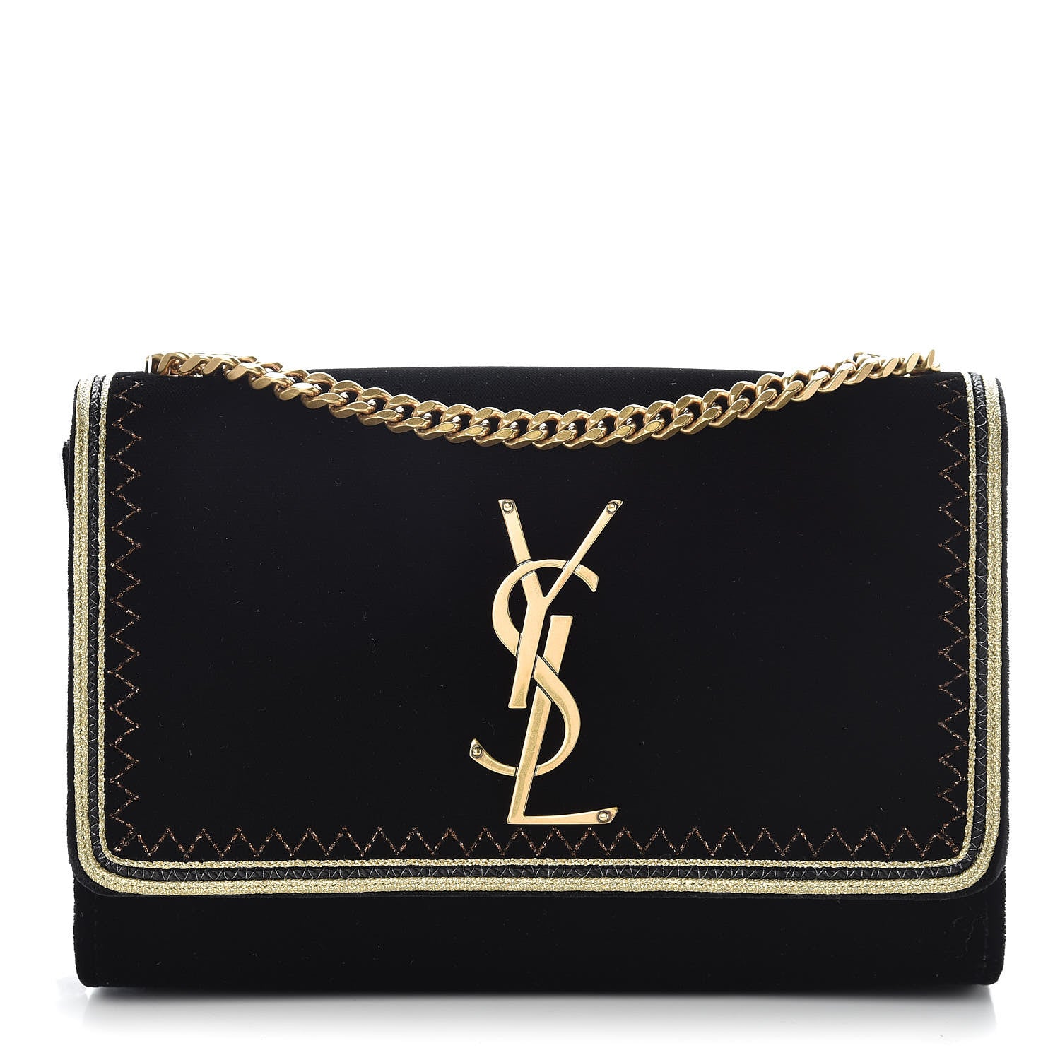 Saint Laurent Velvet Embroidered Small Monogram Kate Satchel Black 1 of 12