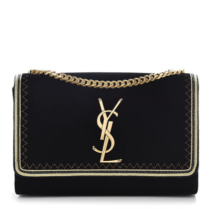 Saint Laurent Velvet Embroidered Small Monogram Kate Satchel Black 1 of 12