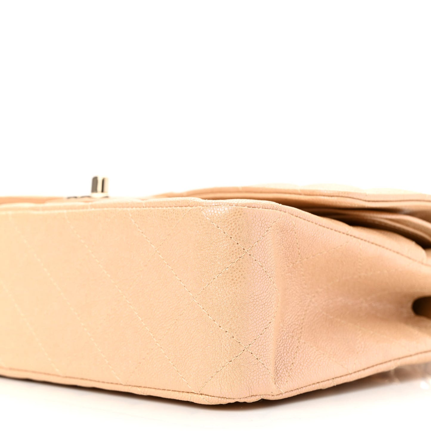 Iridescent Caviar Quilted Medium Double Flap Beige