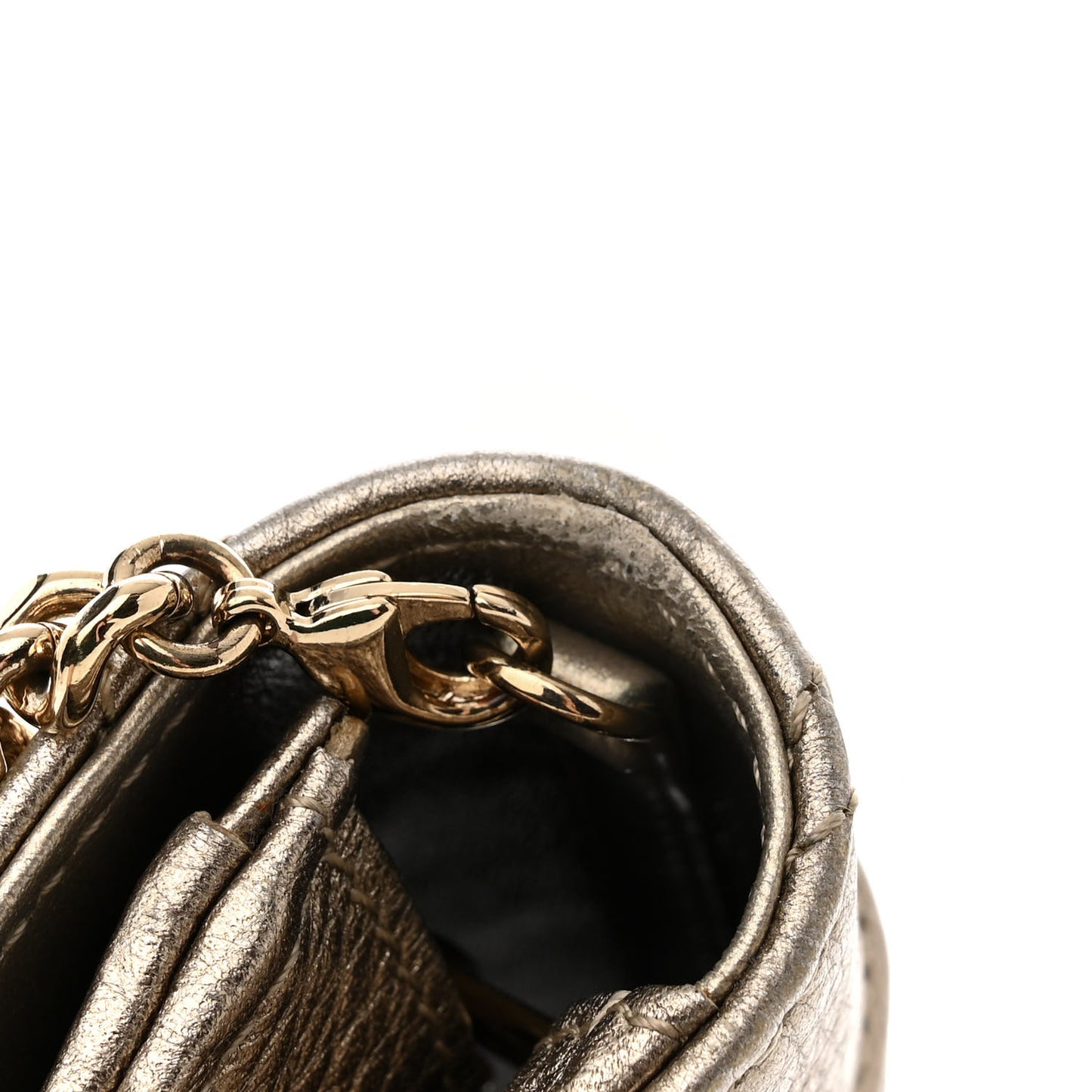 Metallic Grained Calfskin Diorama Croisiere Chain Wallet Gold