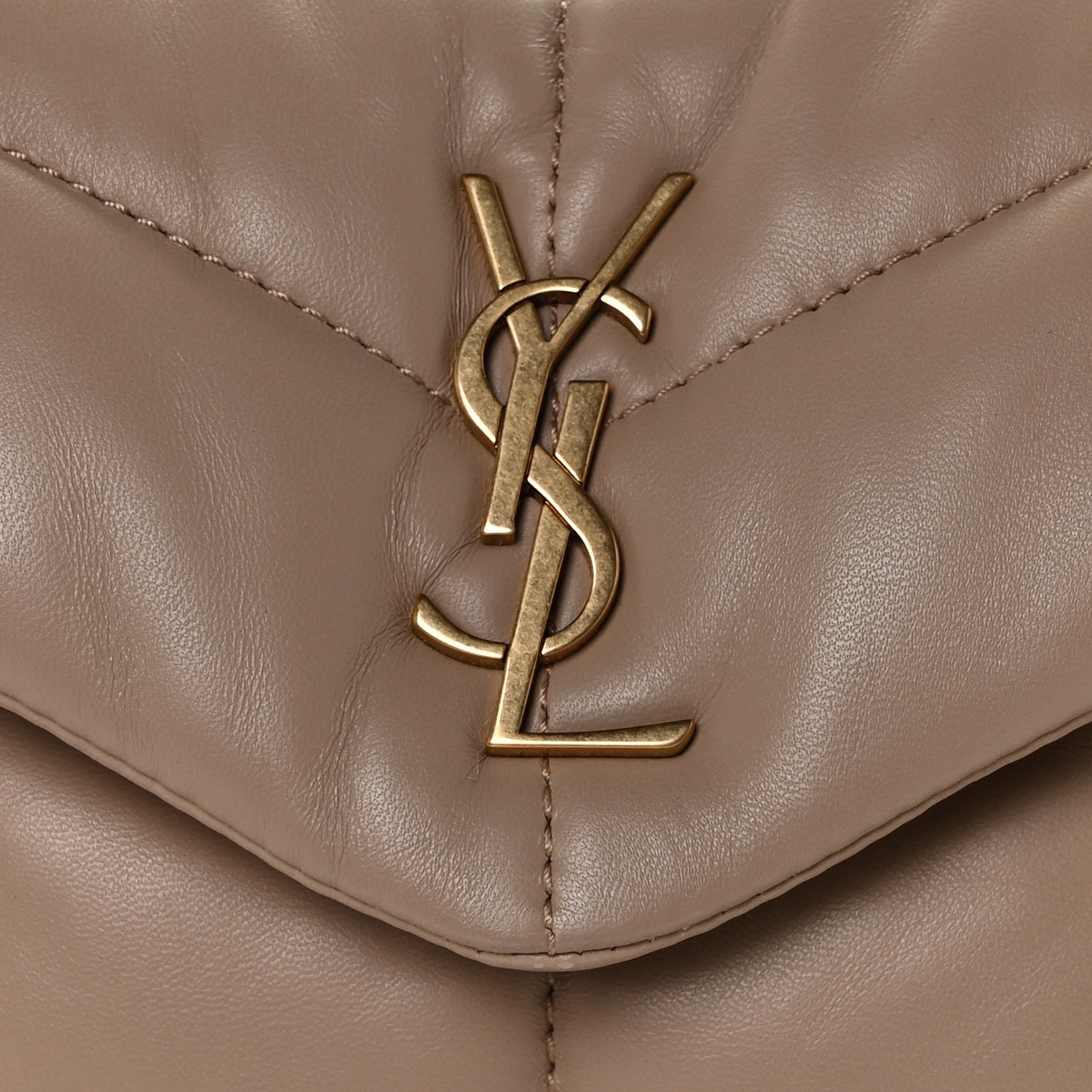 Lambskin Quilted Toy Loulou Puffer Monogram Chain Satchel Dark Beige