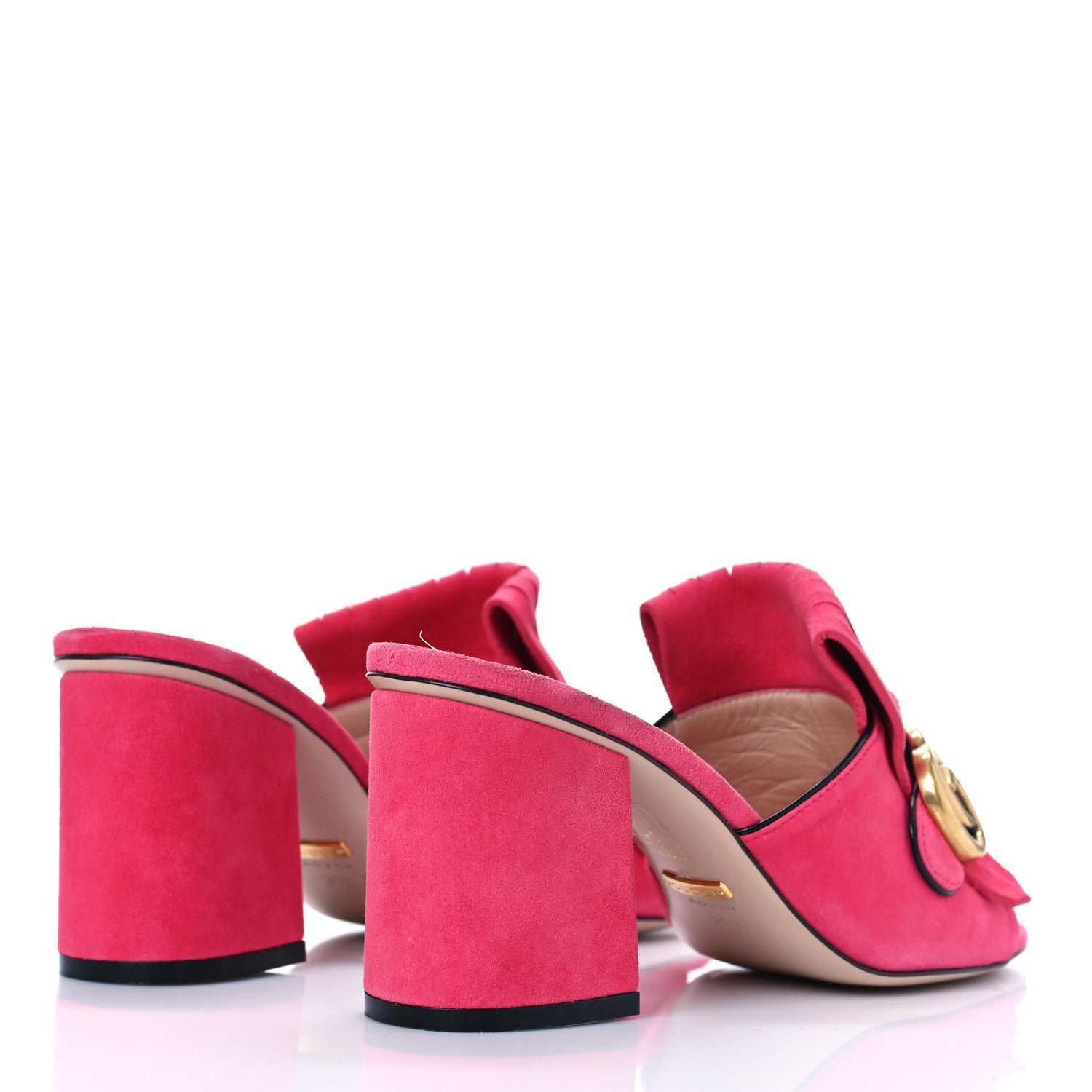 Gucci Kid Scamosciato GG Marmont Fringe 75mm Slide Sandals 36.5 Hot Pink 3 of 9