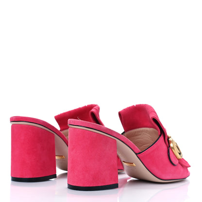 Gucci Kid Scamosciato GG Marmont Fringe 75mm Slide Sandals 36.5 Hot Pink 3 of 9