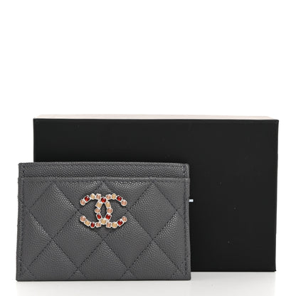 Chanel Shiny Caviar Enamel Quilted CC Flap Card Holder Grey 9 of 9