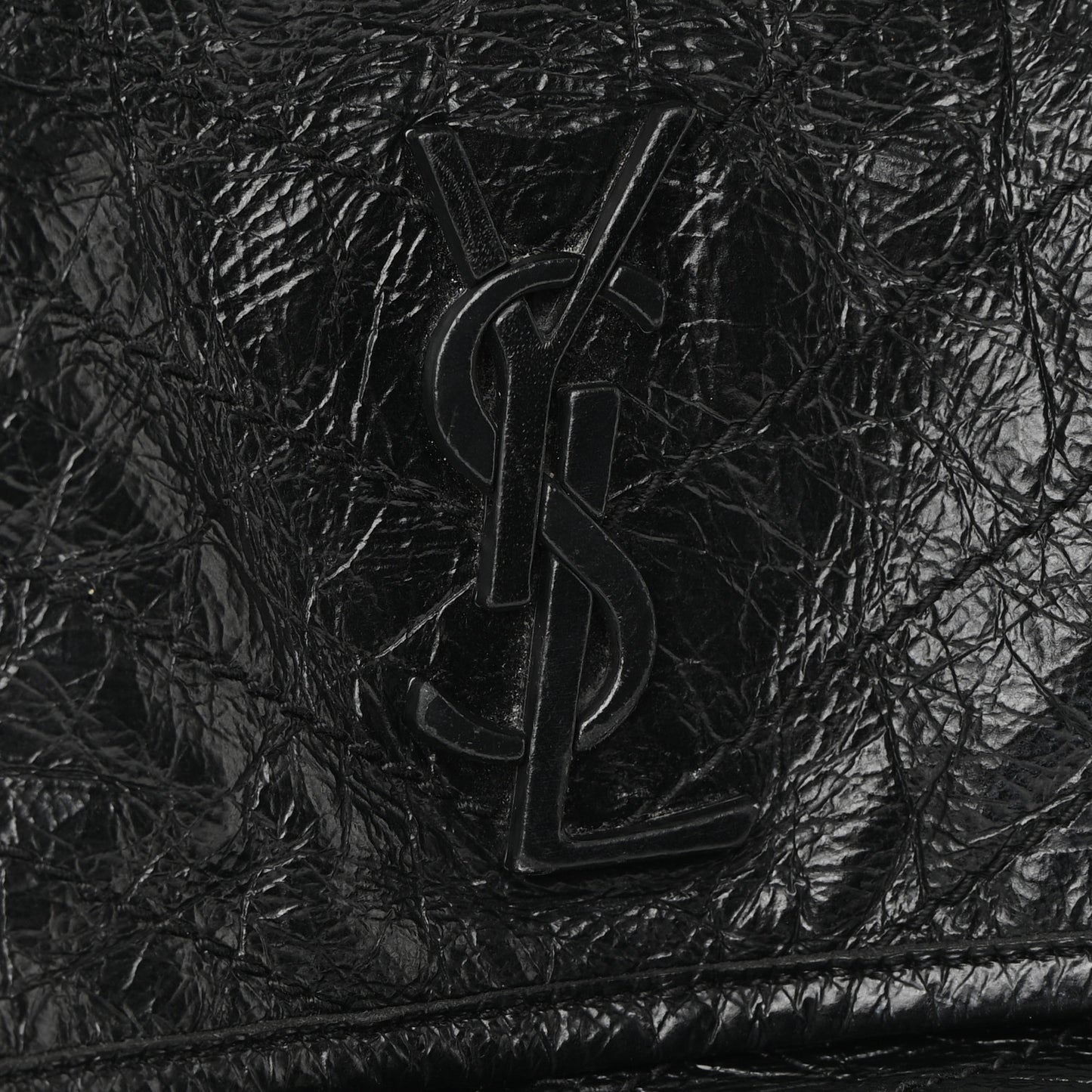 Crinkled Calfskin Matelasse Monogram Medium Niki Chain Satchel Black