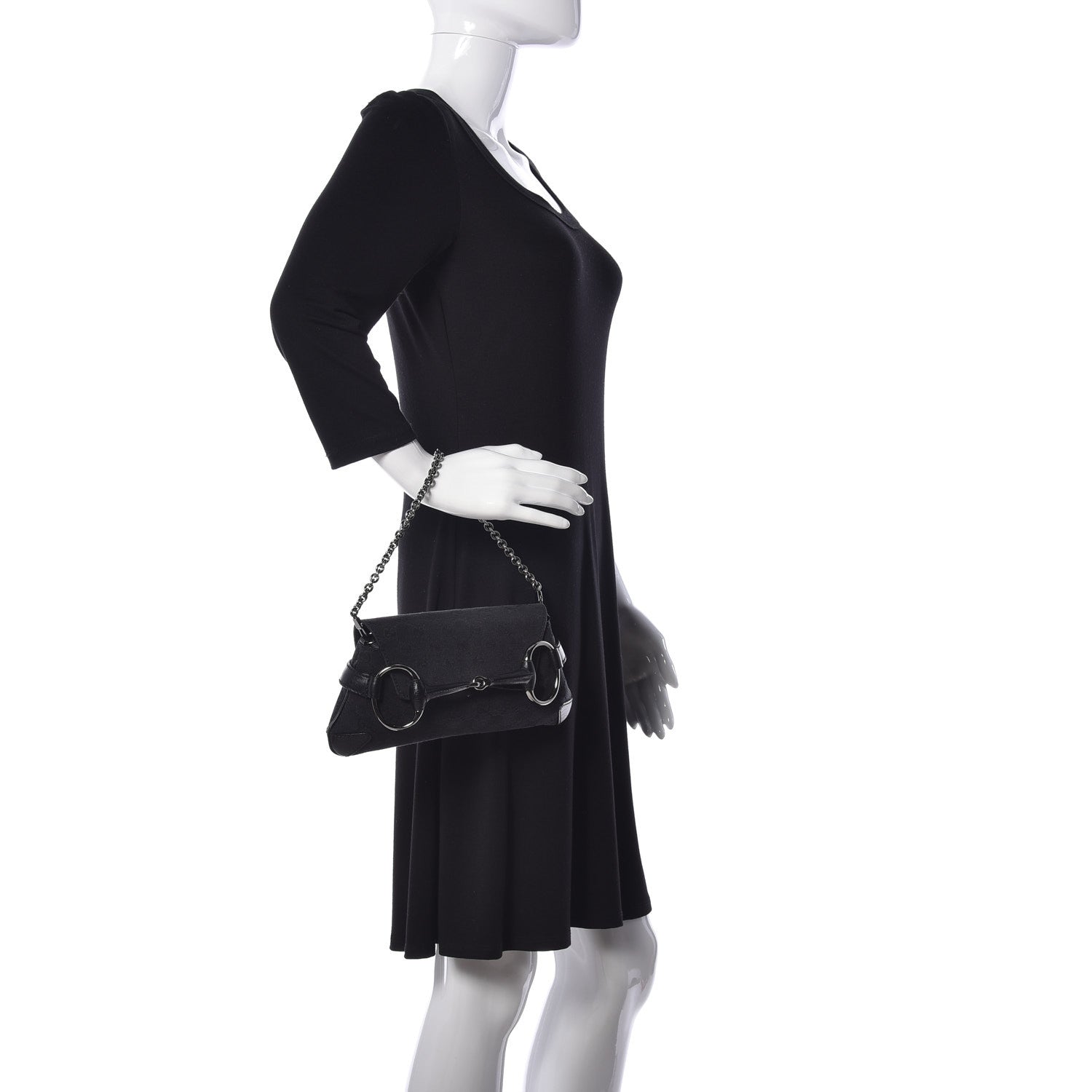 Gucci Monogram Horsebit Chain Clutch Black 2 of 9