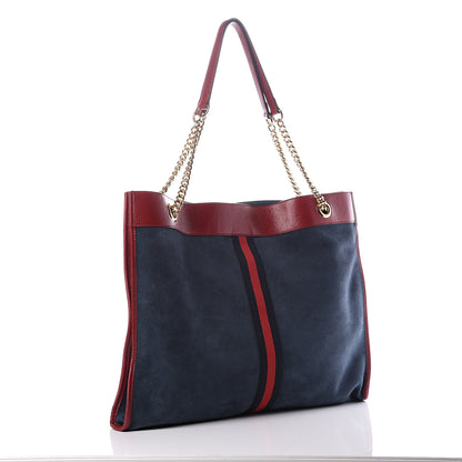 Gucci Suede Calfskin Large Rajah Chain Tote New Blue Romantic Cherry 2 of 13