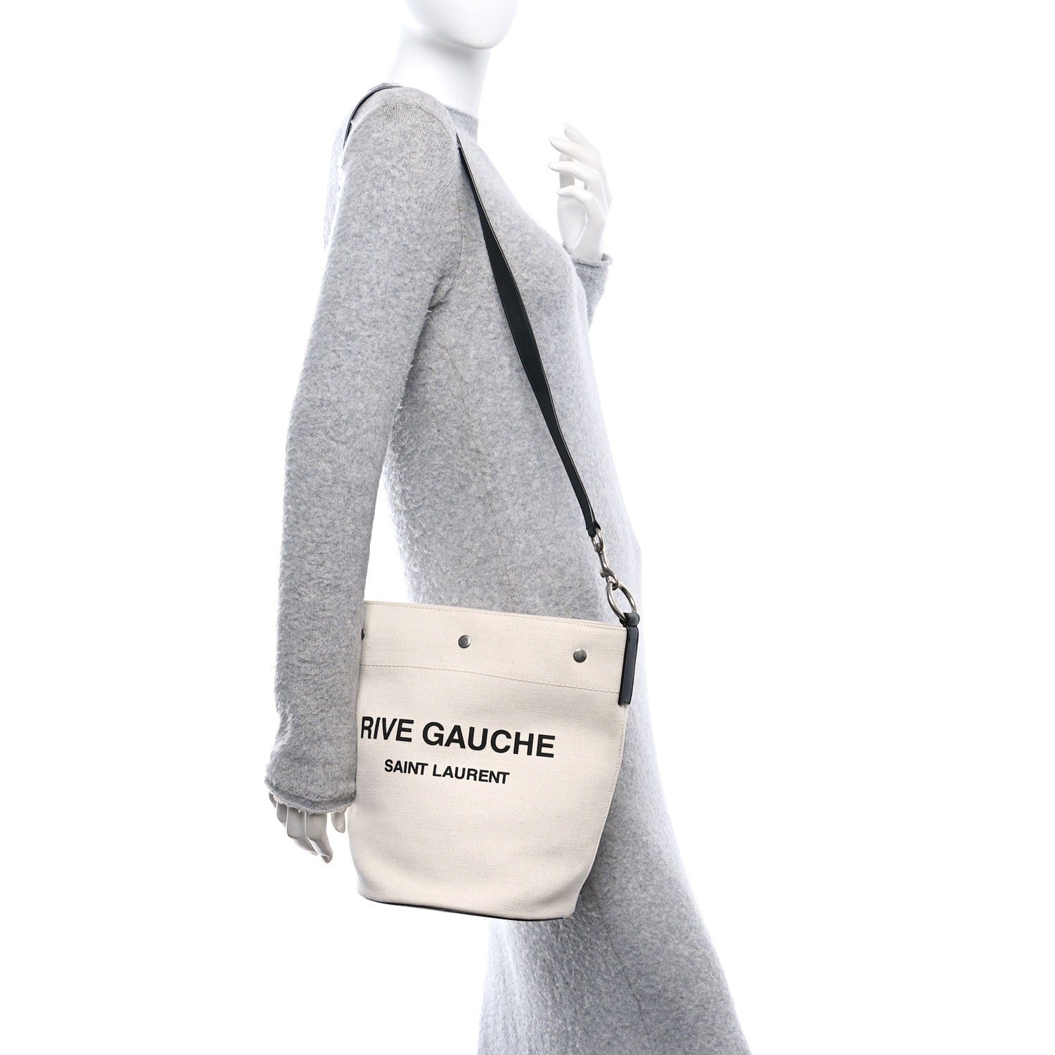 Saint Laurent Linen Calfskin Rive Gauche Bucket Bag Greggio Natural 2 of 11