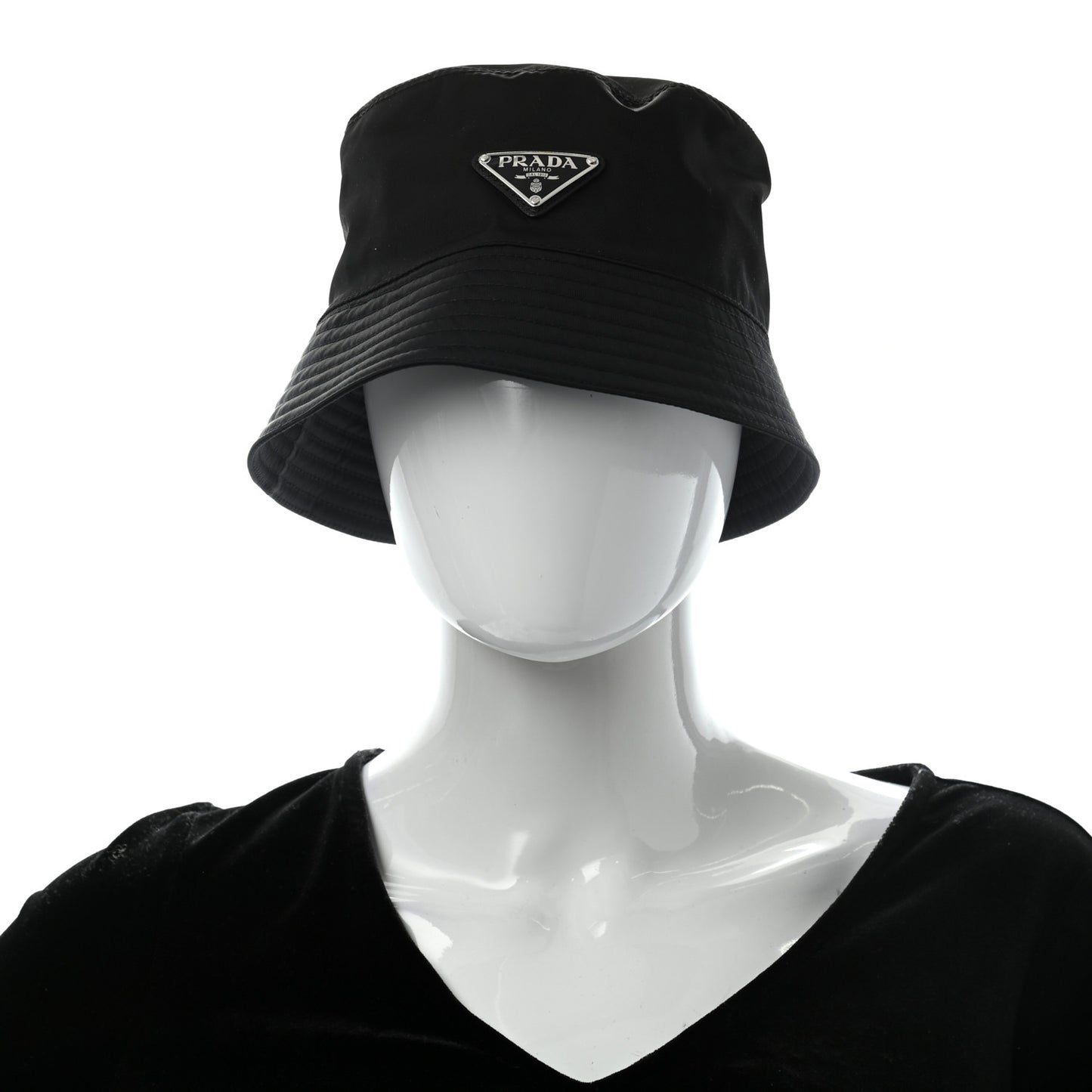 Re-Nylon Metal Triangle Logo Womens Bucket Hat M Black