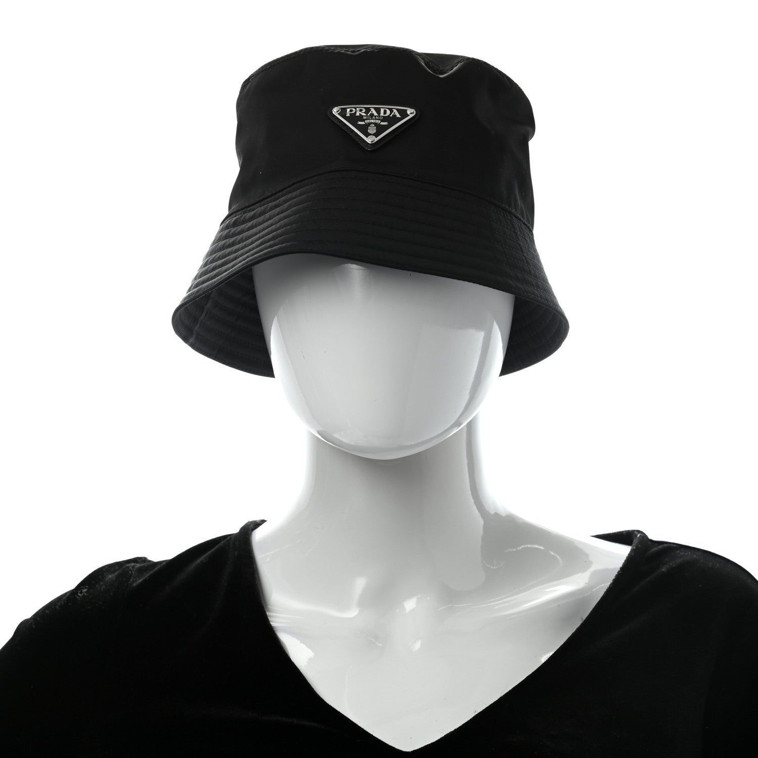 Prada Re-Nylon Metal Triangle Logo Womens Bucket Hat M Black 2 of 9