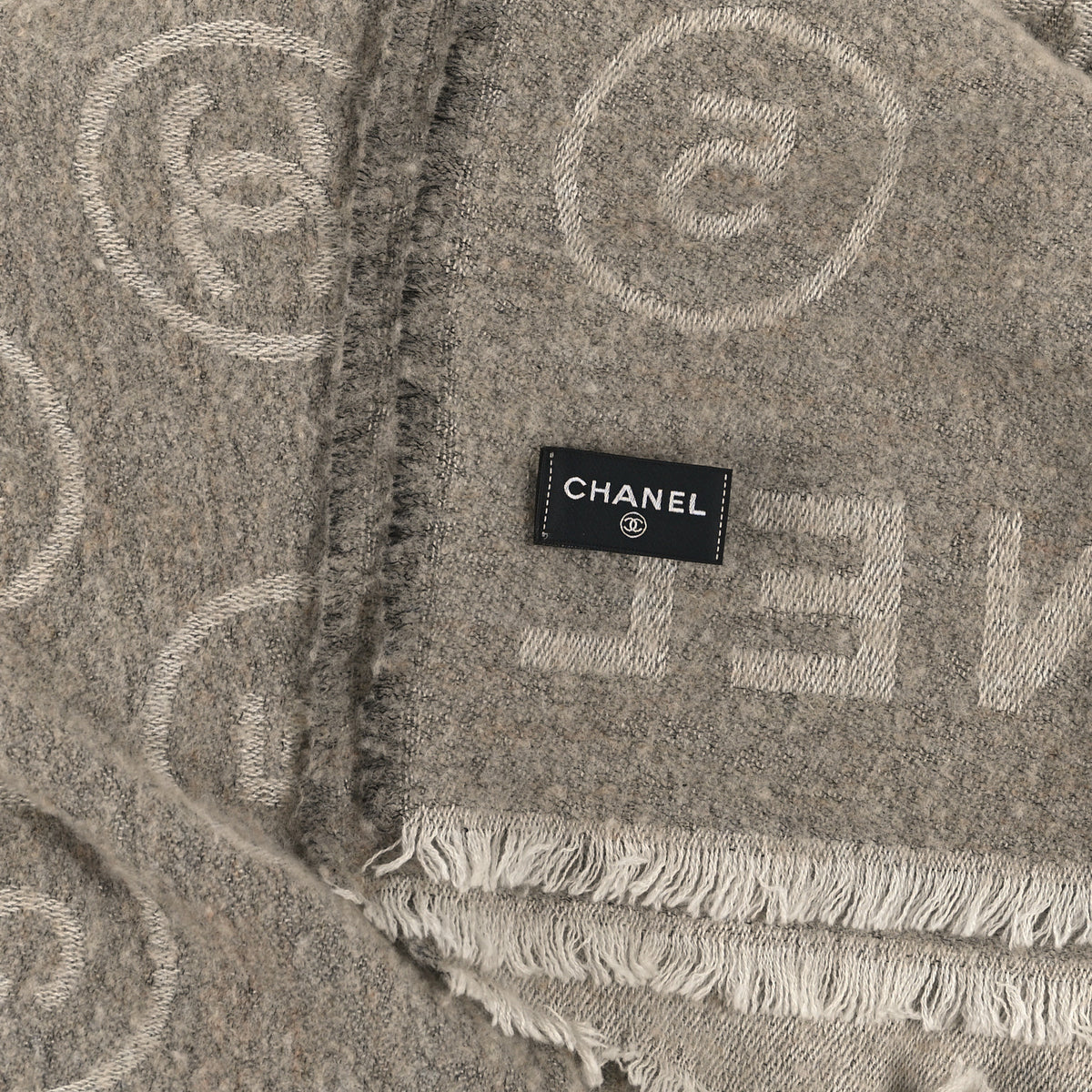Wool Cashmere Silk CC Scarf Beige White