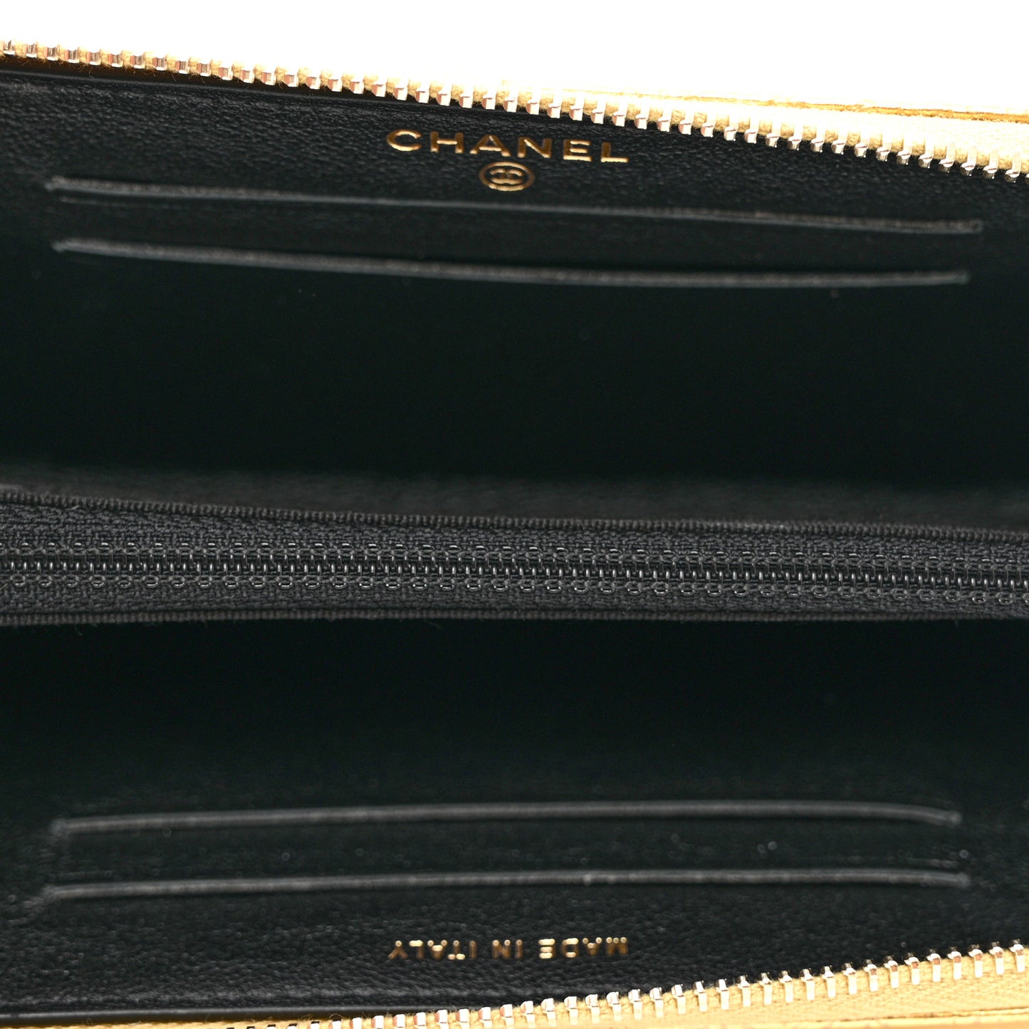 Metallic Calfskin Crocodile Embossed Small Cocodile Zip Wallet Gold