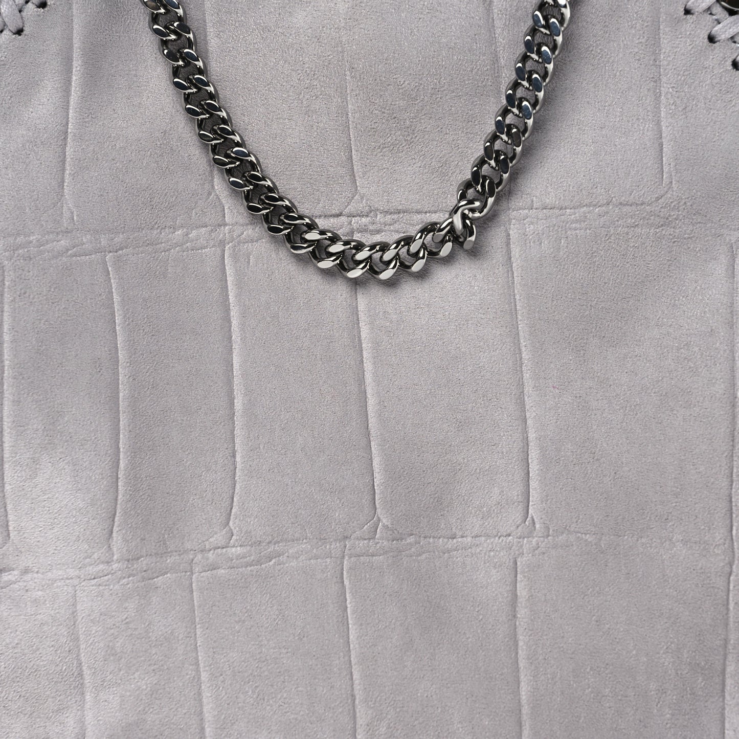 Shaggy Deer Embossed Crocodile Effect Mini Falabella Fold Over Tote Light Grey