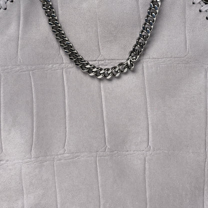 Stella McCartney Shaggy Deer Embossed Crocodile Effect Mini Falabella Fold Over Tote Light Grey 8 of 10