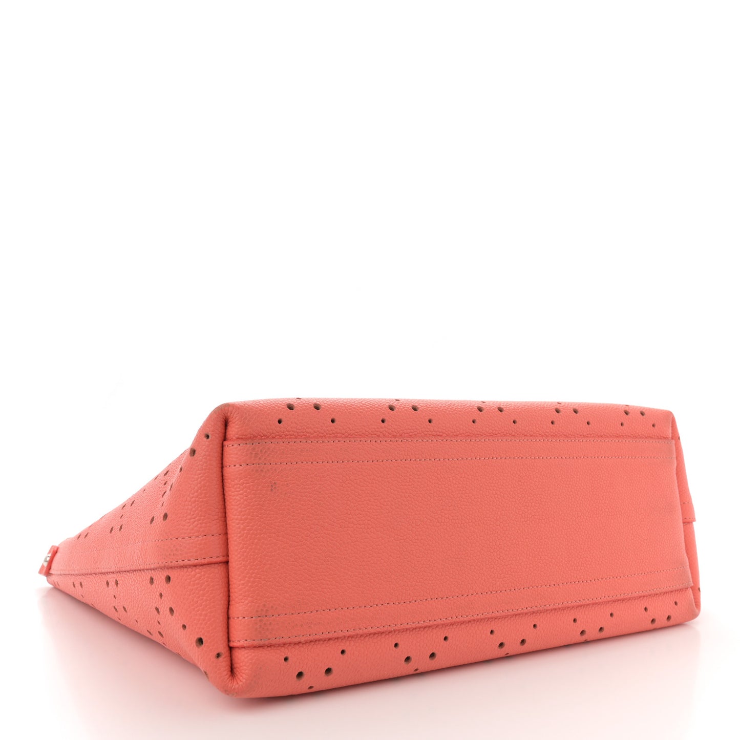 Perforated Grained Calfskin Small Shopping Tote Coral Beige