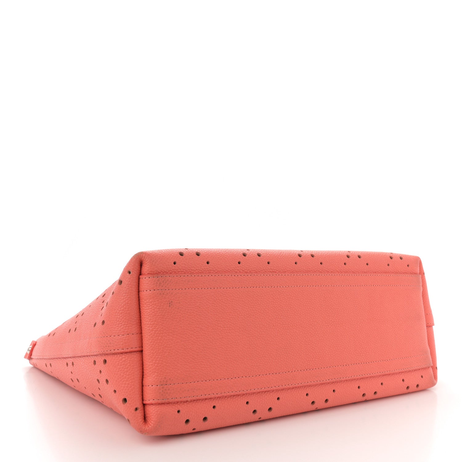 Chanel Perforated Grained Calfskin Small Shopping Tote Coral Beige 4 of 16