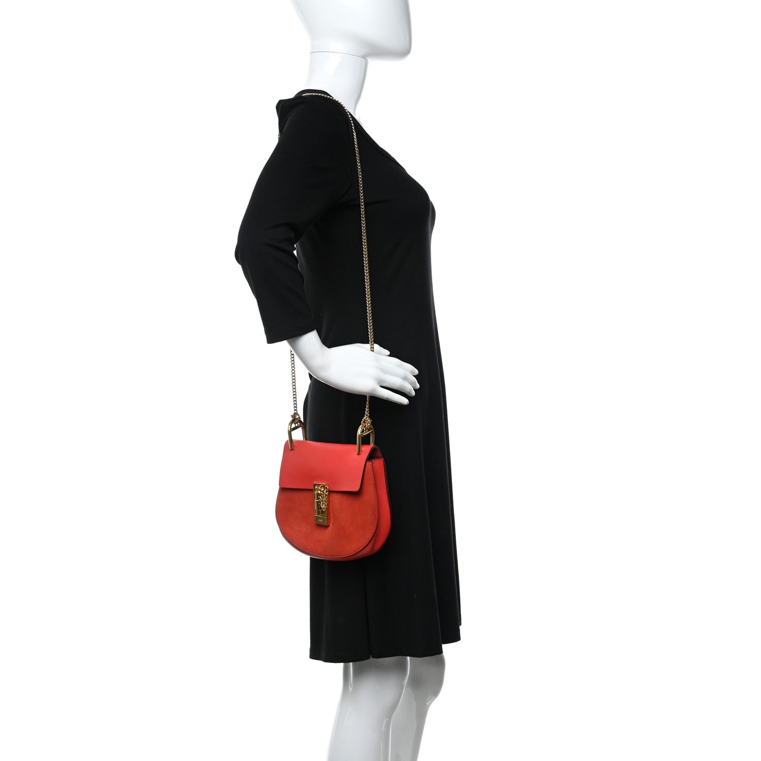 Chloe Lambskin Suede Calfskin Mini Drew Shoulder Bag Red 2 of 11