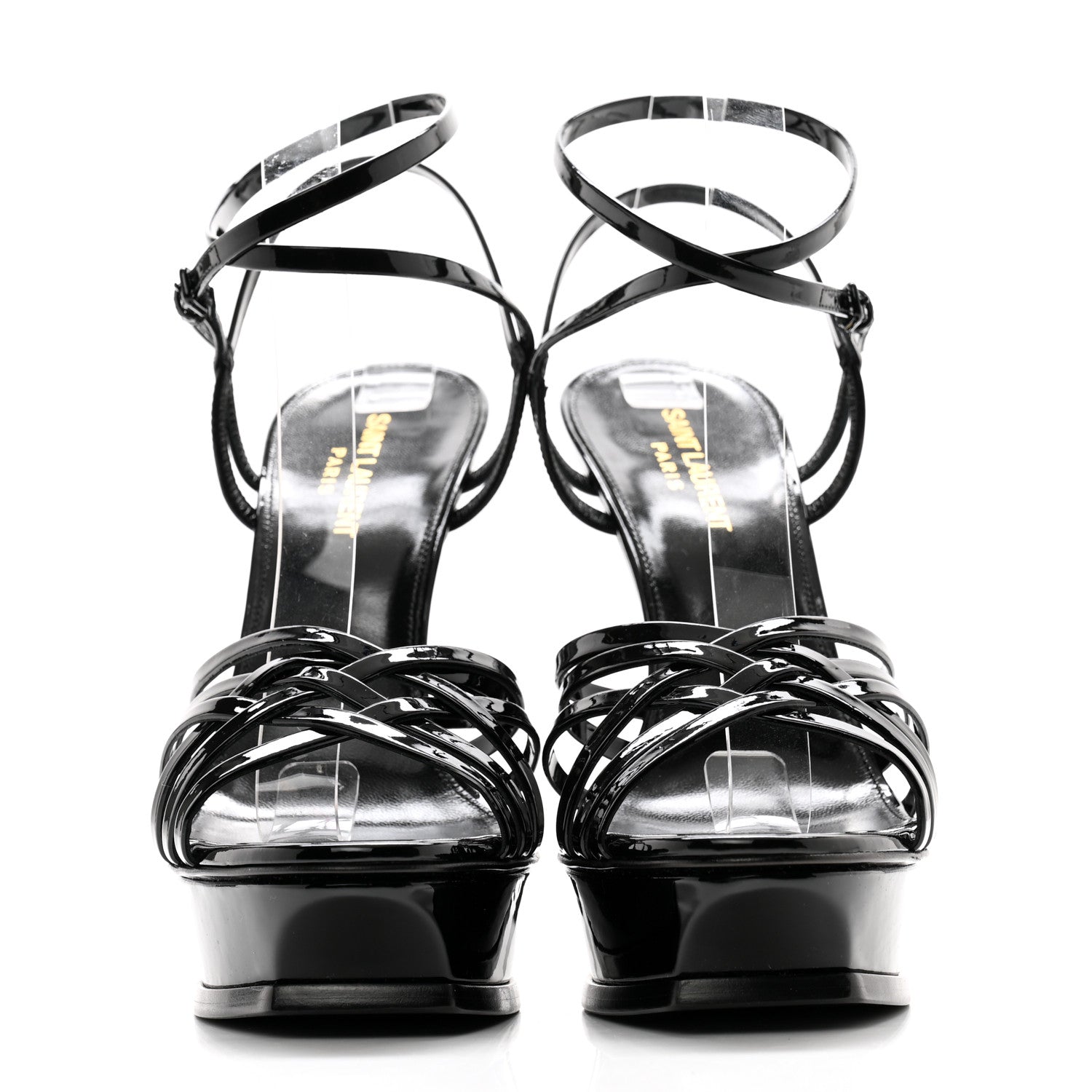 Saint Laurent Patent Platform Criss Cross Sandals 40 Black 2 of 9