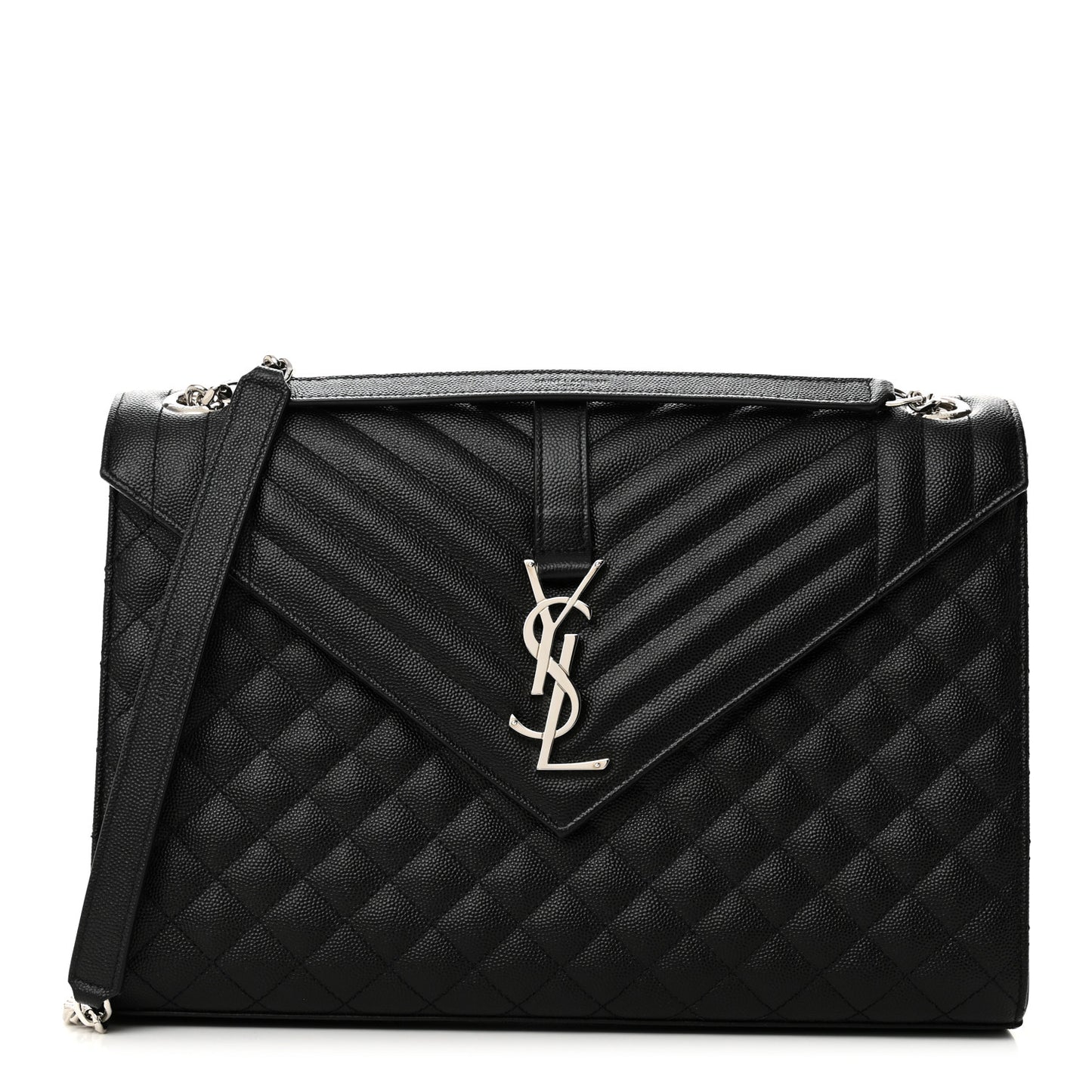 Grain De Poudre Textured Mixed Matelasse Large Triquilt Monogram Satchel Black