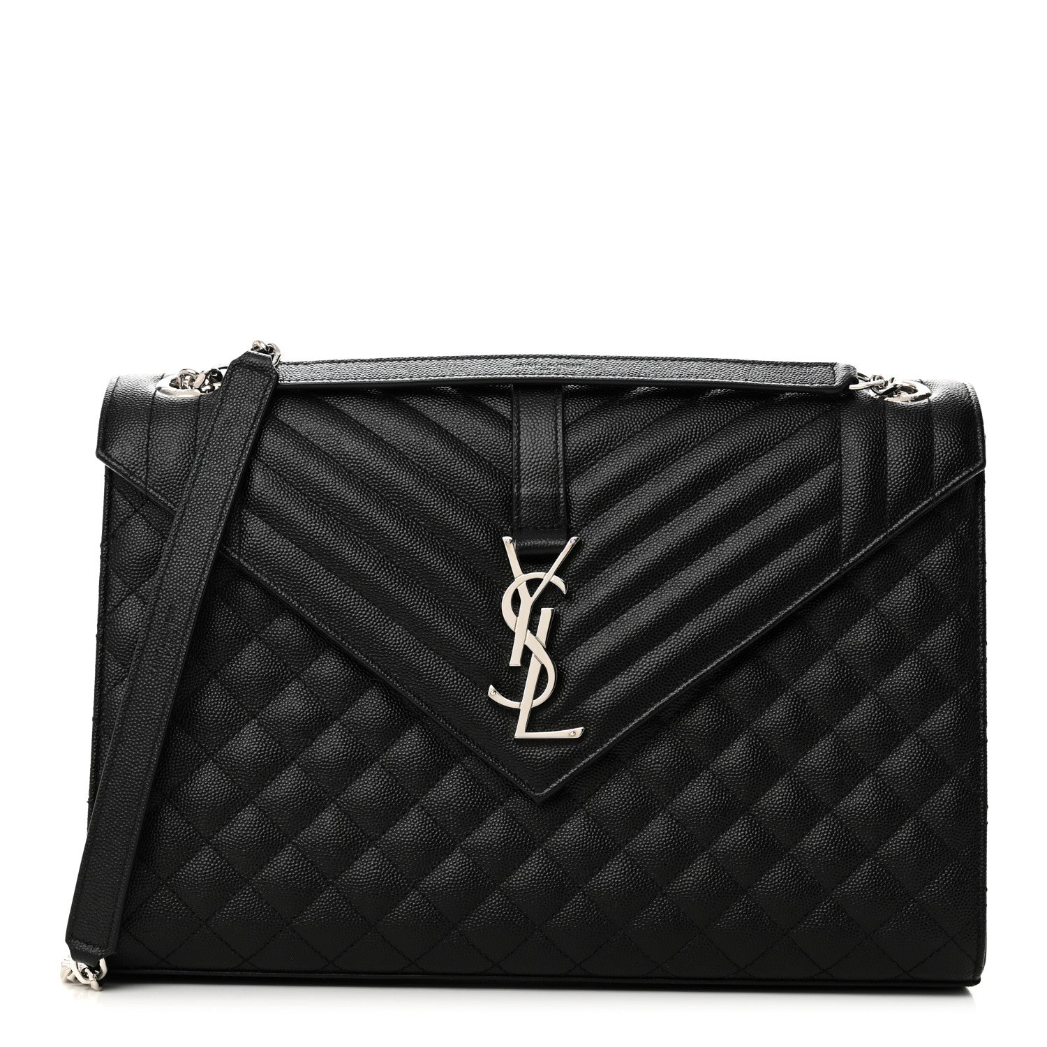Saint Laurent Grain De Poudre Textured Mixed Matelasse Large Triquilt Monogram Satchel Black 1 of 10