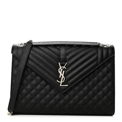 Saint Laurent Grain De Poudre Textured Mixed Matelasse Large Triquilt Monogram Satchel Black 1 of 10