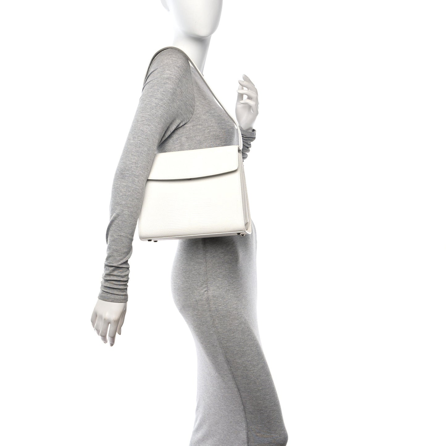 Patent Calfskin Lizard Embossed Medium Ghost Shoulder Bag Optic White